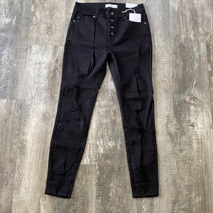 NWT Kancan Black stretchy distressed skinny jeans - size 13/30